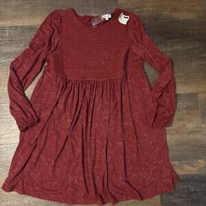 NWT Petal Dew LS Pin Tuck Front Babydoll Dress Medium Burgundy Wash